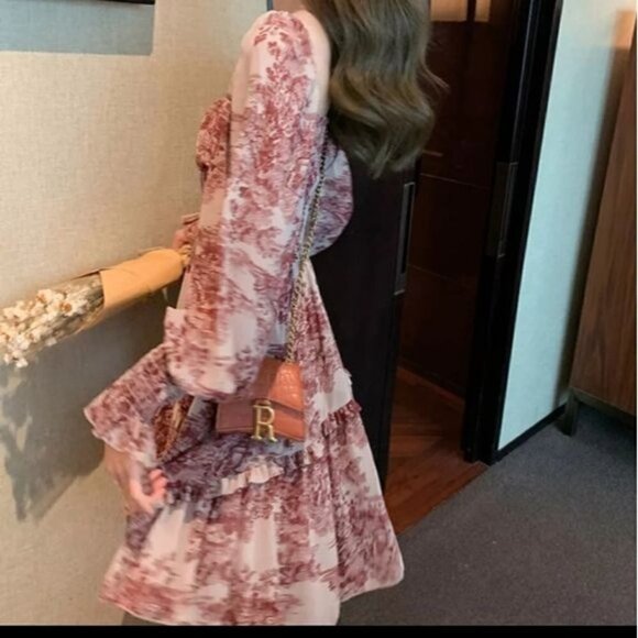 BEIGE FRENCH VINTAGE FLORAL DRESS - Picture 4 of 16